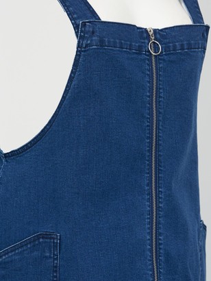 V By Very Curve Denim Zip Through Pinafore Dress - Mid Wash