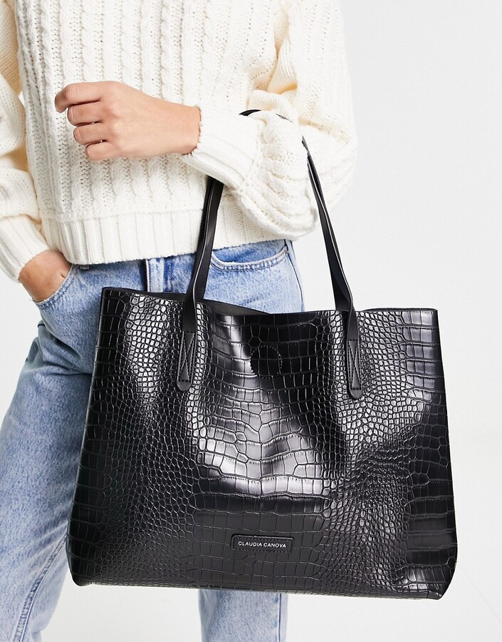 Claudia Canova tote bag with insert in black moc croc ShopStyle