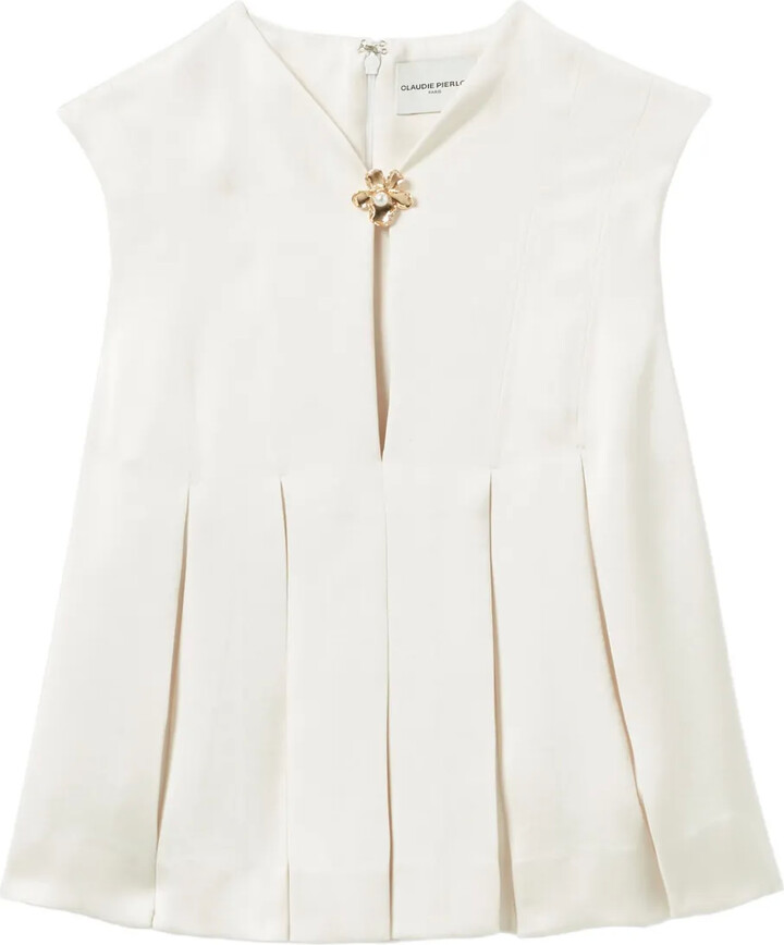 Claudie Pierlot Pleated Floral-Embellished Top