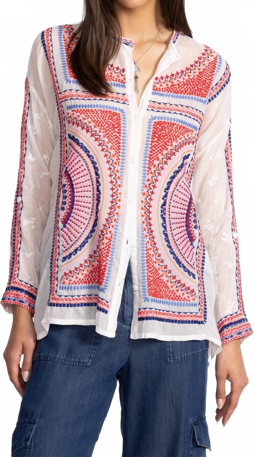Johnny Was Audrey Mandarin Collar Shirt In Maura