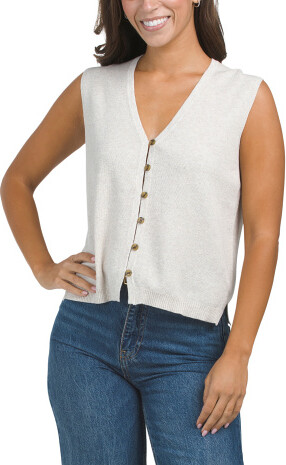 TJMAXX Sleeveless V-Neck Button Up Sweater Vest, Cotton/Polyester