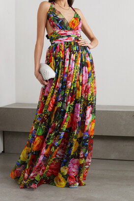 Dolce & Gabbana - Floral-print Silk-chiffon Halterneck Gown - Green