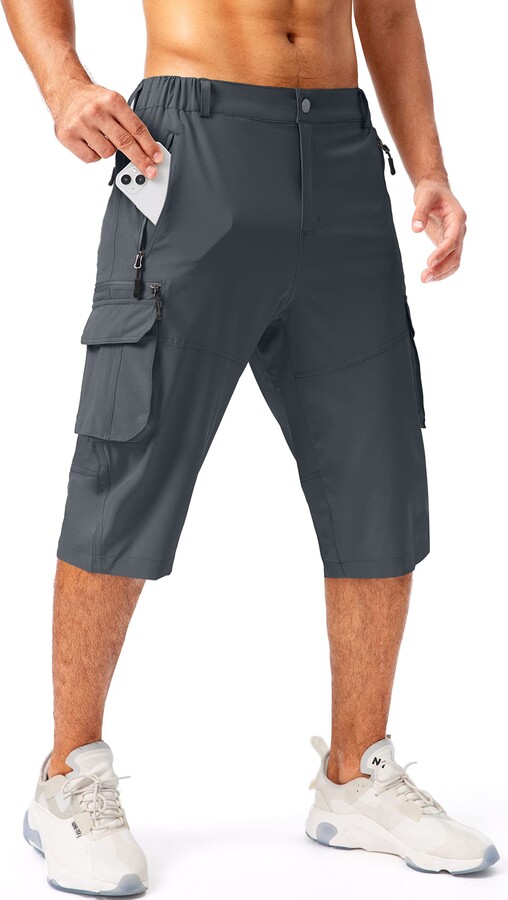 Pudolla Men's Capri Pants Quick Dry 3/4 Long Shorts with 6 Pockets