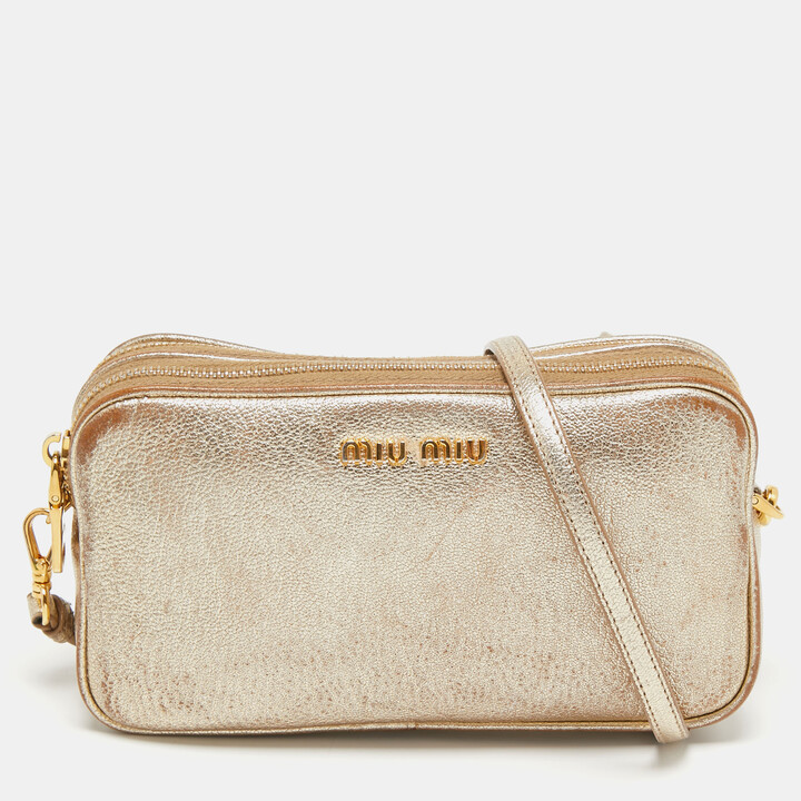 Miu Miu Gold Leather Double Zip Camera Crossbody Bag ShopStyle
