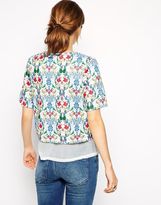 Thumbnail for your product : ASOS Textured T-Shirt in Floral Print with Sheer Inserts