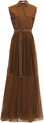 Brunello Cucinelli Belted Poplin-paneled Bead-embellished Silk-organza Maxi Dress