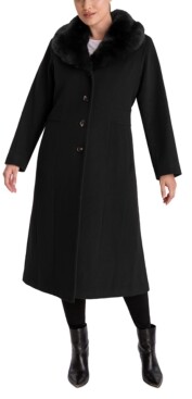 Anne Klein Plus Size Faux-Fur Collar Maxi Coat
