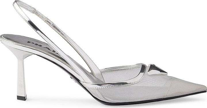 Prada Women's Mesh Fabric Slingback Pumps - Silver - Size 9
