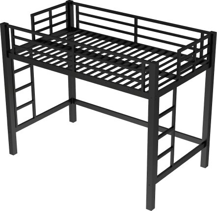 Ridstar77.6in.WTwinSizeMetalLoftBedwithEasy-ClimbLadder&Guardrail-Black