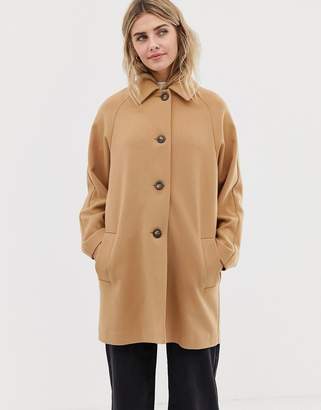 ASOS Design DESIGN crepe coat with buttons-Stone