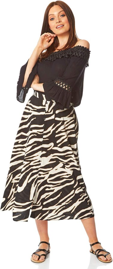 Roman Originals Women Zebra Print Skirt Ladies Animal Print