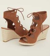 Thumbnail for your product : New Look Tan Suedette Ghillie Lace Up Espadrille Wedges
