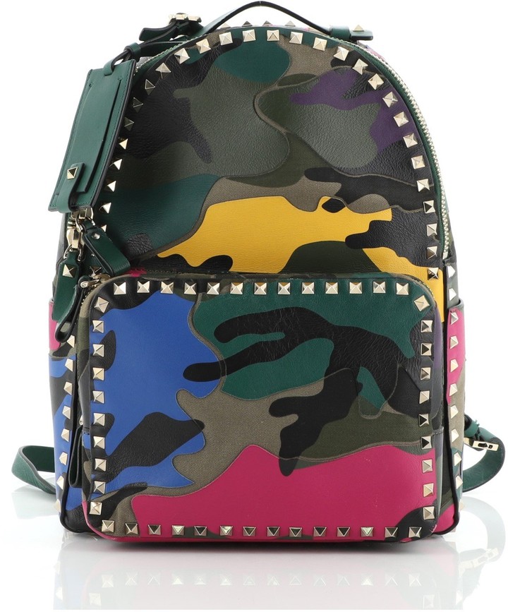 Valentino Rockstud Backpack Camo Leather and Canvas Medium - ShopStyle