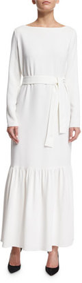 The Row Lulchin Long-Sleeve Belted Maxi Dress, Ivory