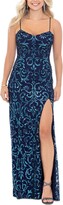 Thumbnail for your product : Blondie Nites Juniors' Sequined Cutout Gown - Navy/Turquoise