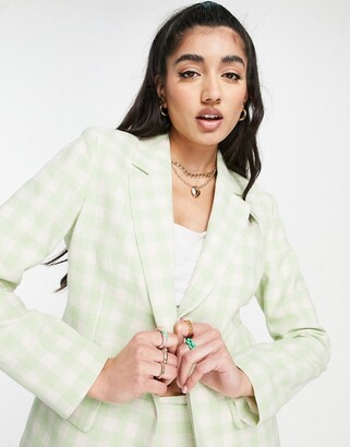 Miss Selfridge gingham linen oversized blazer in green - part of a set