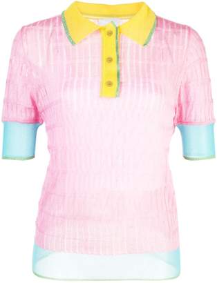 I Am Chen Silk Panelled Polo Top