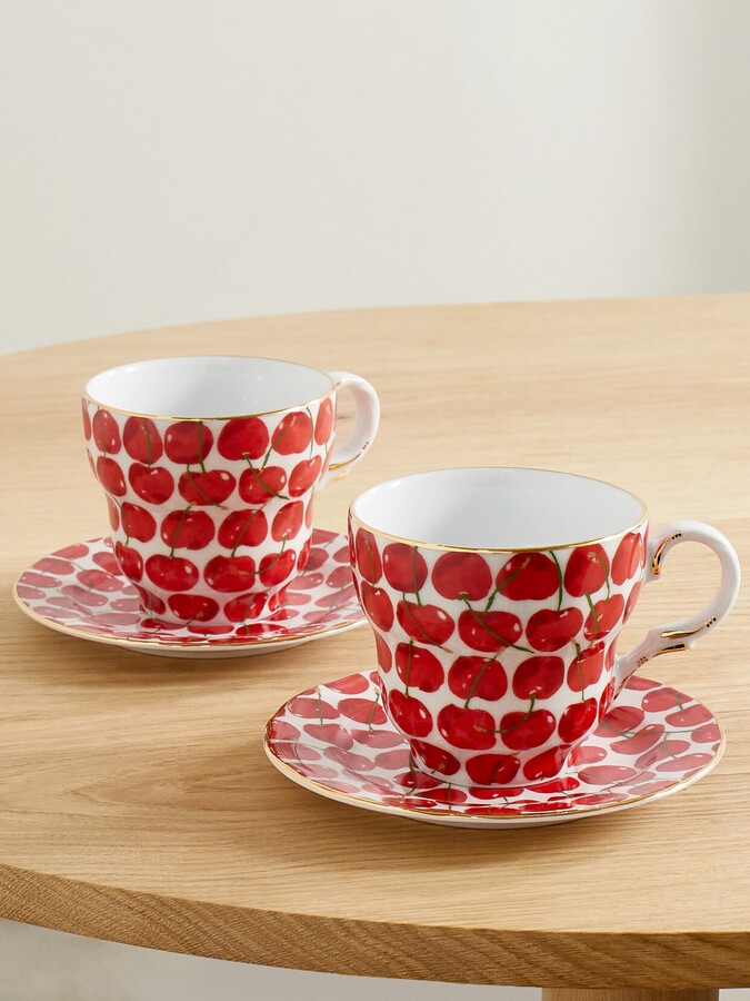 La DoubleJ - Big Mama Set Of Two Porcelain Teacups And Saucers - Red