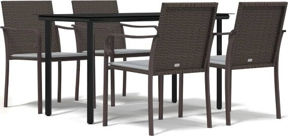 VidaXL vidaXLPatioDiningSetTableandChairwithCushionsPolyRattanandSteel-Brown55.1\