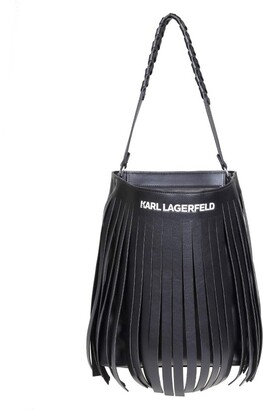 Karl Lagerfeld Paris K/Fringe Logo Detailed Hobo Bag
