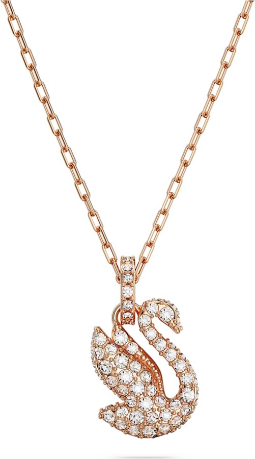 Swarovski Iconic Swan pendant, Swan, Small, White, Rose goldtone