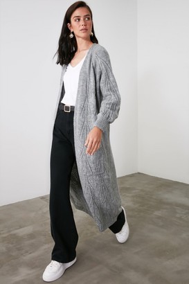 Trendyol Anthracite Long Cardigan With Pockets