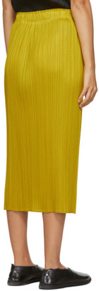 Pleats Please Issey Miyake Yellow Pleated Mid-Length Skirt