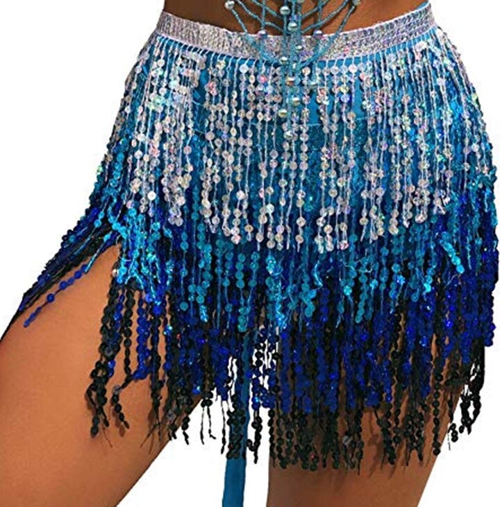 Gold Coin Trim Belly Dance Hip Scarf Skirt With Coins & Sequins – Waist Wrap Tassel Fringe For Performances Belly Dance Costume Egypt - Foto 7