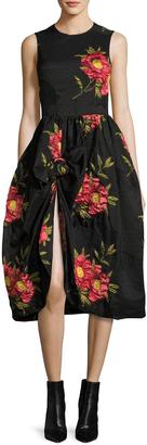 Simone Rocha Floral Sleeveless Knot-Skirt Dress, Black/Red