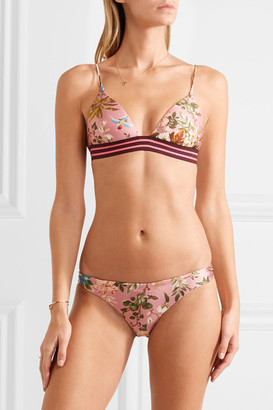 Zimmermann Tropicale Floral-print Triangle Bikini Top - Baby pink