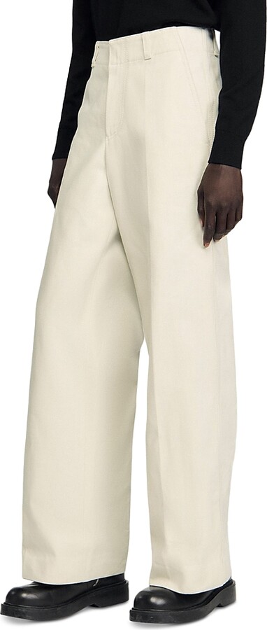Sandro Vintage Wide Leg Canvas Trousers in White