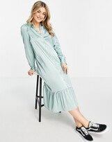 Thumbnail for your product : Monki satin shirt dress in light blue - TURQUOISE