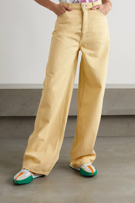 Ganni Bleached Organic Denim High-rise Wide-leg Jeans - Pastel yellow