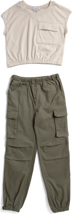 TJMAXX Girls 2Pc Cargo Pants And T-Shirt Set, Spandex/Cotton/Polyester