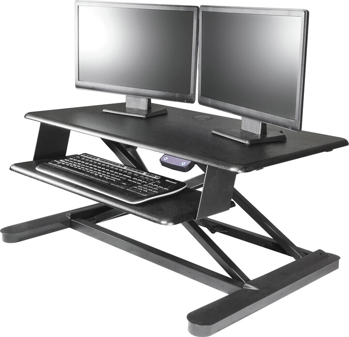 Kantek Tabletop, Electronic Adjustable Workstation Desk with Securing Clamp, Black