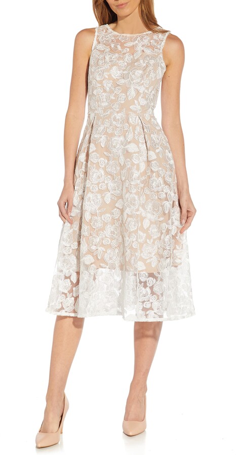 Adrianna Papell Floral Embroidered Fit & Flare Midi Dress - ShopStyle