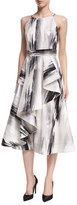 Thumbnail for your product : Aidan Mattox Sleeveless Brushstroke-Print Dress w/ Ruffled Skirt