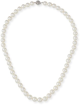 BELPEARL 18k White Gold Classic Akoya Cultured Pearl Necklace, 7.5x8mm