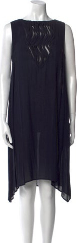 Rene Lezard Tent Dress Blue Sleeveless with Bateau Neckline