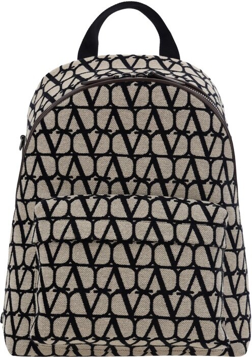 Valentino Garavani Men's Toile Iconographe Backpack with Leather Detailing - Black - Backpacks
