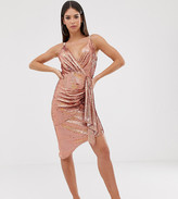 Thumbnail for your product : TFNC Tall wrap front mini sequin dress in rose gold