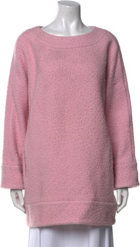 Rochas Virgin Wool Mini Dress Rochas Virgin Wool Tent Dress Pink Long Sleeve with Bateau Neckline Designer