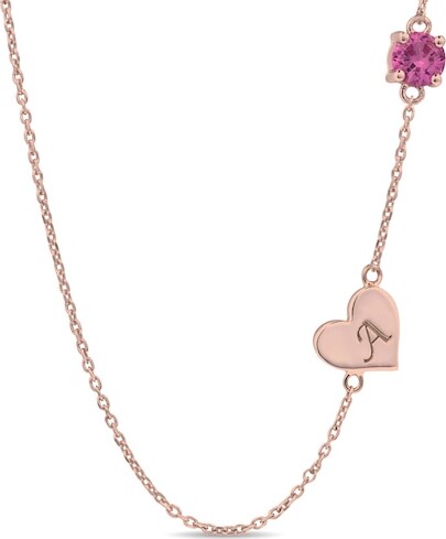 Zales 5.0mm Birthstone with Heart Offset Station Necklace (1 Stone and Initial)