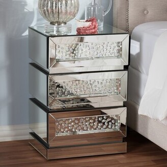 Everly Quinn Cardi Hollywood Regency Glamour Style Mirrored 3-Drawer Nightstand