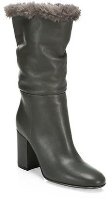 Gianvito Rossi Faux Fur-Trimmed Leather Boots