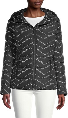 Love Moschino ​Giubbino Allover Firma Print Hooded Puffer Jacket - ShopStyle