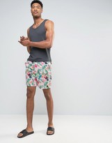 Thumbnail for your product : ASOS TALL Swim Shorts In Pink Tropical Floral Print With Triangle Logo In Mid Length