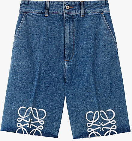 Loewe Womens Jeans Blue Anagram Raw-Hem Denim Shorts 6