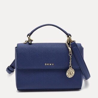 DKNY Blue Saffiano Leather Logo Boston Bag