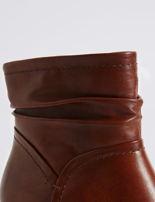 Marks and Spencer Wide Fit Leather Ruched Block Heel Ankle Boots